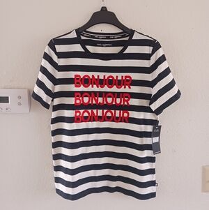 Karl Lagerfeld Paris Short Sleeve Bonjour Striped Top